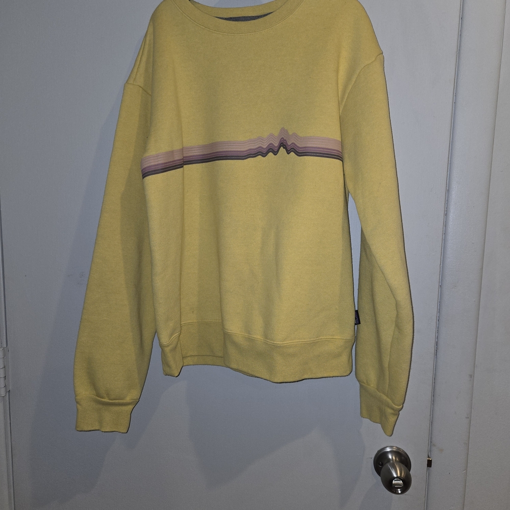 Patagonia Uprisal Crew Yellow Sweater with Pink and Purple Wave Pullover  M